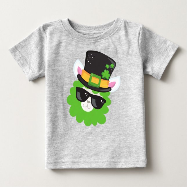 Camiseta De Bebé Día de San Patricio, Llama, Alpaca, Gorra Leprecha (Anverso)