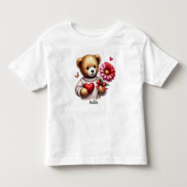 Camiseta De Bebé Día de San Valentín Adorable Teddy Bear Name (Anverso)
