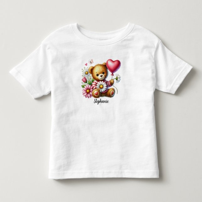Camiseta De Bebé Día de San Valentín de Oso de Teddy Sitting (Anverso)