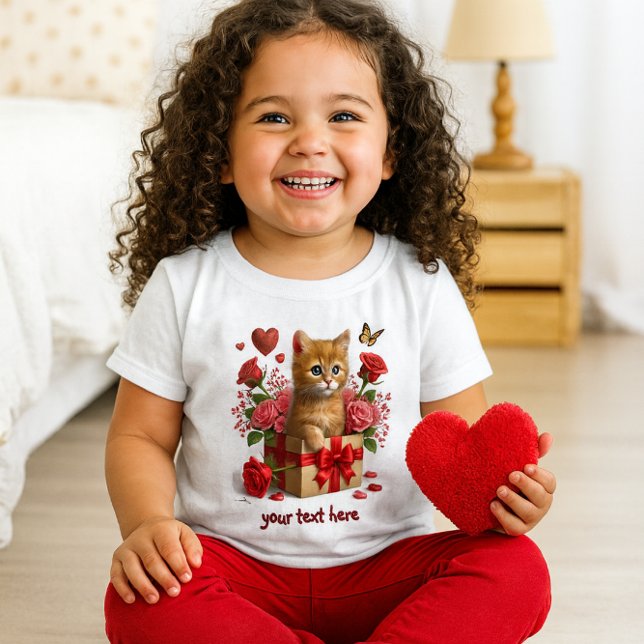 Camiseta De Bebé Día de San Valentín Gatito Jengibre Corazones Rojo (Brighten her day with this adorable kitten tee perfect for Valentine’s smiles and cozy playtime!)