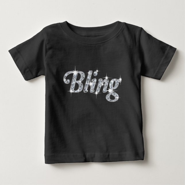 Camiseta De Bebé Diamantes falsos sobre el diseño de Bling negro  (Anverso)