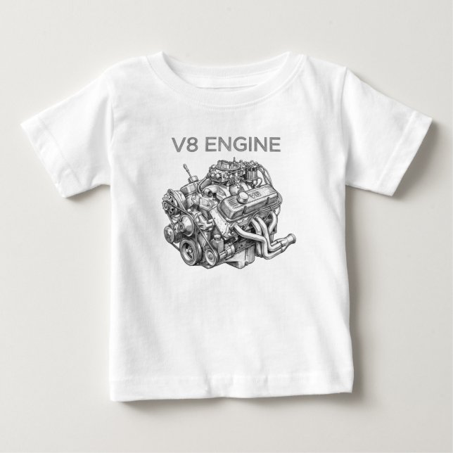 Camiseta De Bebé dibujo a lápiz del motor V8 (Anverso)