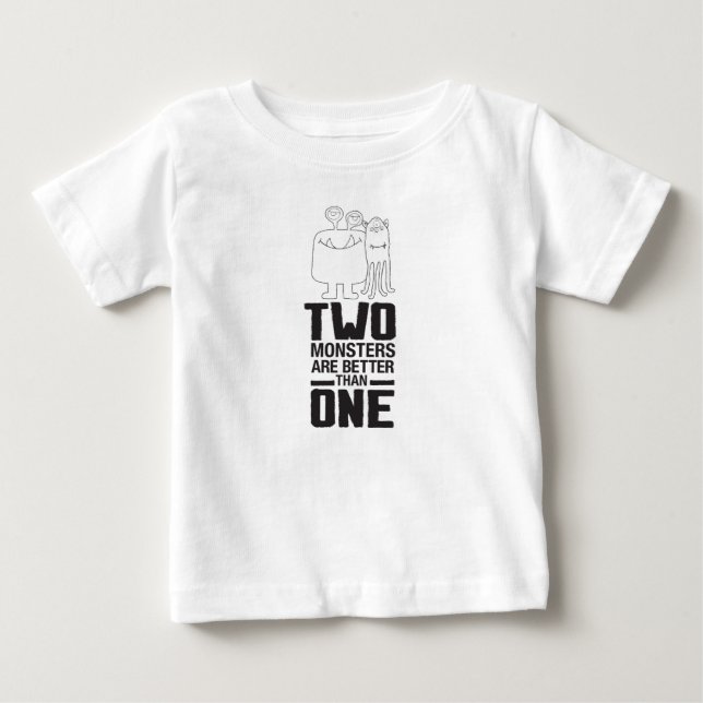 Camiseta De Bebé Dibujo a mano de dos monstruos arte de Halloween (Anverso)