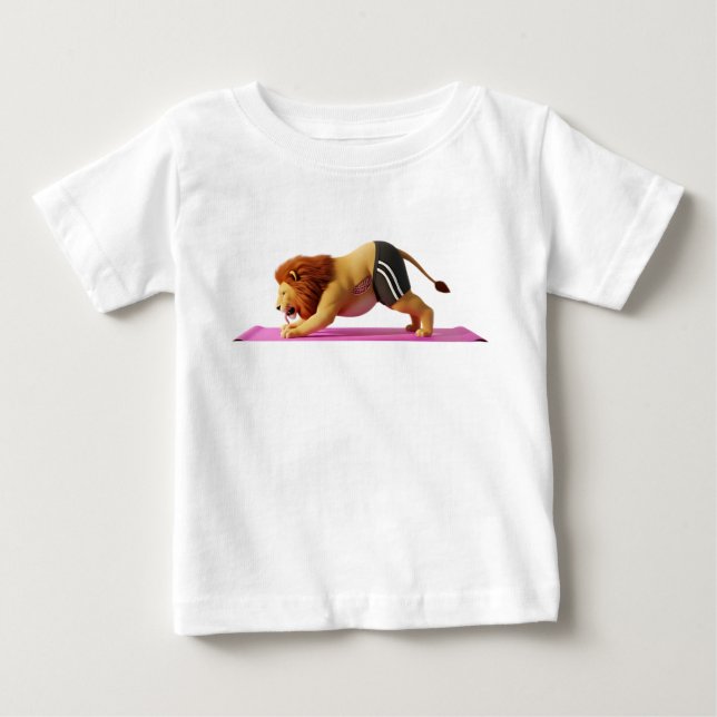 Camiseta De Bebé Dibujo animado 3D divertido de un león practicando (Anverso)