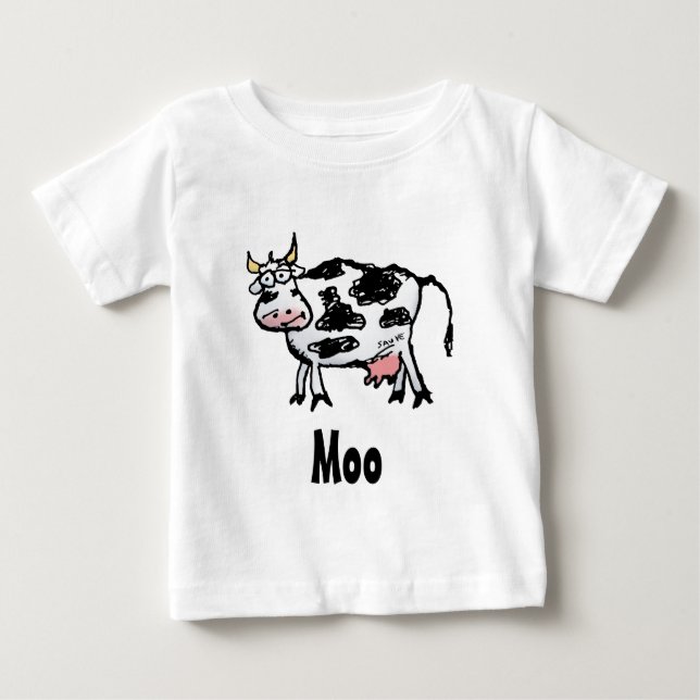 Camiseta De Bebé Dibujo animado blanco y negro divertido de la vaca (Anverso)