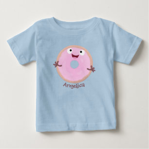 Camiseta De Bebé Dibujo animado de donut glaseado rosa lindo y feli
