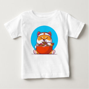 Camiseta De Bebé Dibujo animado de Shiba Inu lindo comiendo fideos 