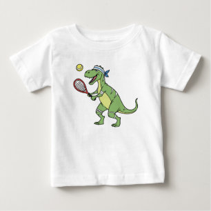 Camiseta De Bebé Dibujo animado divertido de T-Rex jugando tenis Di