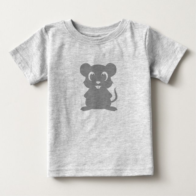 Camiseta De Bebé Dibujo animado gris lindo del ratón (Anverso)