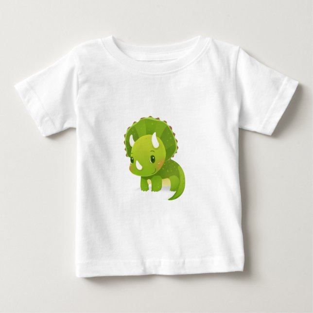 Camiseta De Bebé dibujo animado lindo del dinosaurio del bebé verde (Anverso)
