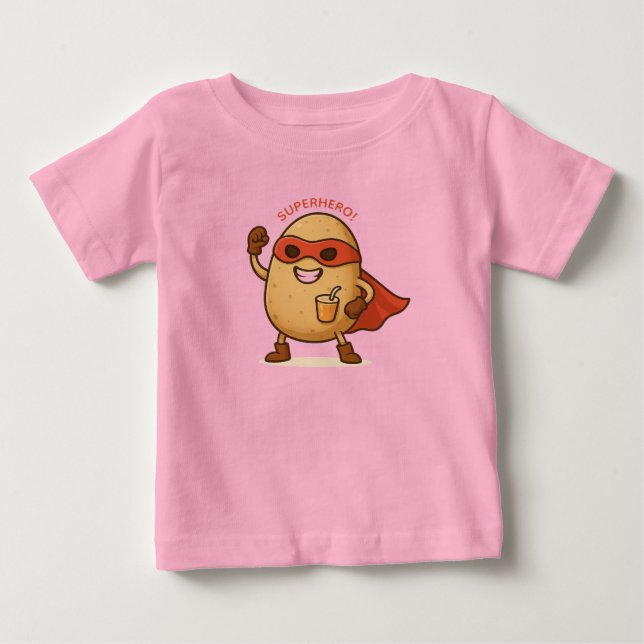 Camiseta De Bebé Dibujo de bebé de patata de superhéroe lindo  (Anverso)