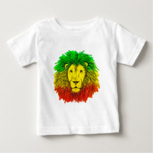 Camiseta De Bebé Dibujo de cabeza de león Rasta rojo amarillo verde