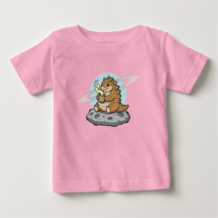 Camiseta De Bebé Dibujo de café con dinosaurio espacial lindo