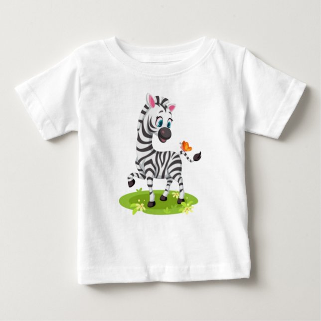 Camiseta De Bebé Dibujo de cebra bebé con mariposa-23960 (Anverso)