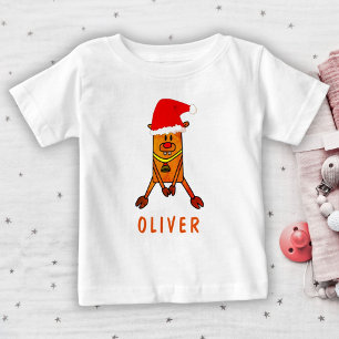 Camiseta De Bebé Dibujo de Ciervo Lindo con Gorro de Santa Nombre
