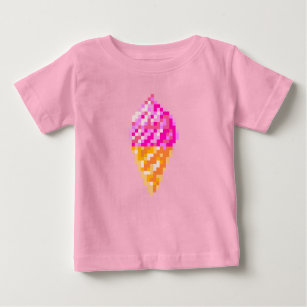 Camiseta De Bebé Dibujo de cono de helado rosa de 8 bits en píxeles