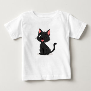 Camiseta De Bebé Dibujo de gato negro lindo en caricatura