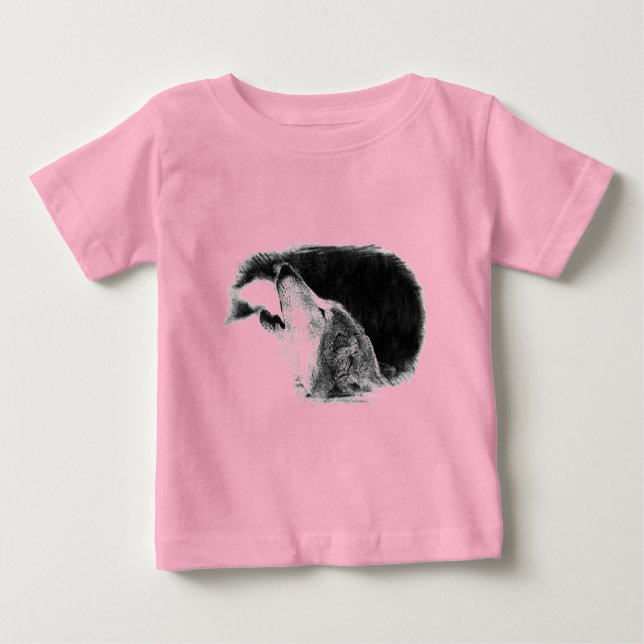 Camiseta De Bebé Dibujo de sketch de lobo gris negro y blanco (Anverso)
