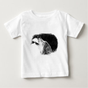 Camiseta De Bebé Dibujo de sketch de lobo gris negro y blanco