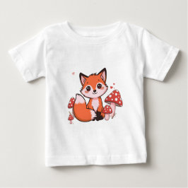 Camiseta De Bebé Dibujo de zorro Kawaii lindo con hongos