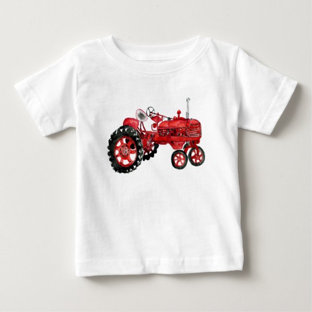 Camiseta De Bebé Dibujo del tractor rojo antiguo (Anverso)