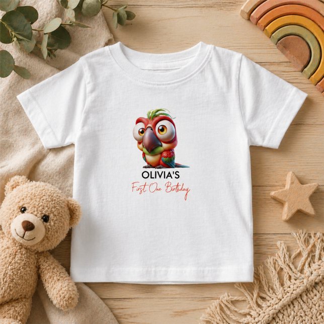 Camiseta De Bebé Dibujos Animados de Loro Mágicos Cumpleaños 1 (Magical Parrot Caricatures 1st Birthday Baby T-Shirt)