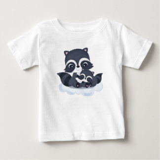 Camiseta De Bebé Dibujos animados de mamá y bebés mapaches lindos