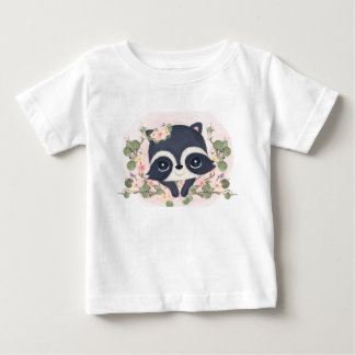 Camiseta De Bebé Dibujos Animados Mapache Bebé Flores Lindas