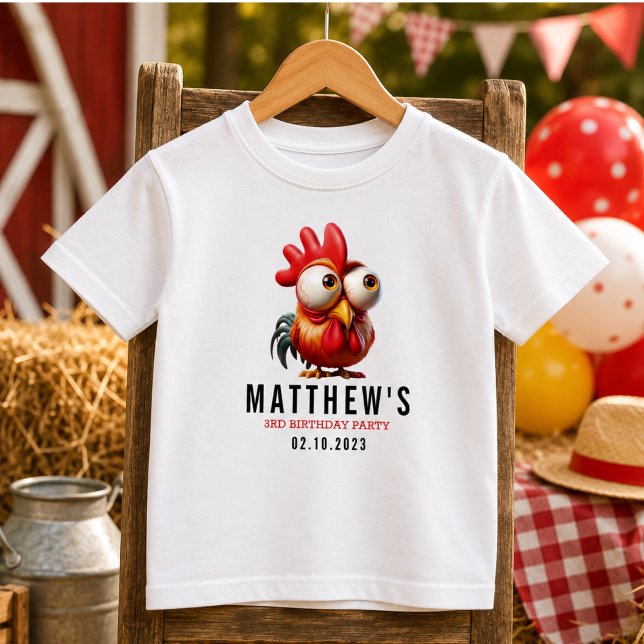 Camiseta De Bebé Dibujos divertidos de gallos para cumpleaños de 3  (Cute Rooster Caricatures 3rd Birthday Party Toddler T-shirt)