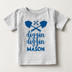 Camiseta De Bebé Diggin Diggin Personalizado Azul y Gris