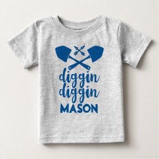 Camiseta De Bebé Diggin Diggin Personalizado Azul y Gris