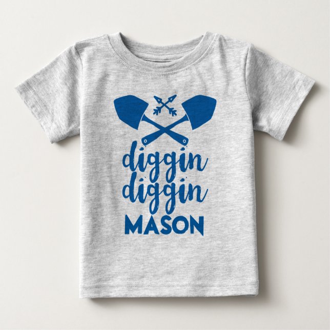 Camiseta De Bebé Diggin Diggin Personalizado Azul y Gris (Anverso)