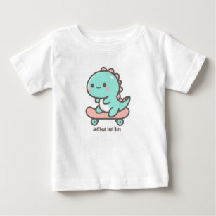 Camiseta De Bebé Dino adorable en Skateboard Texto personalizado