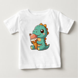 Camiseta De Bebé Dino de comer helado lindo