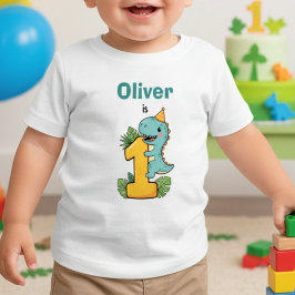 Camiseta De Bebé Dino First Birthday