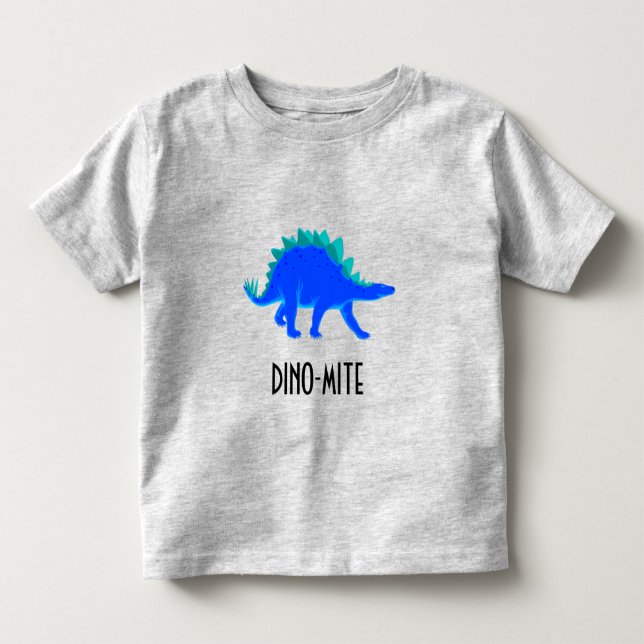 Camiseta De Bebé ¡DINO-MITE!  Dinosaurio azul (Stegosaurus), (Anverso)