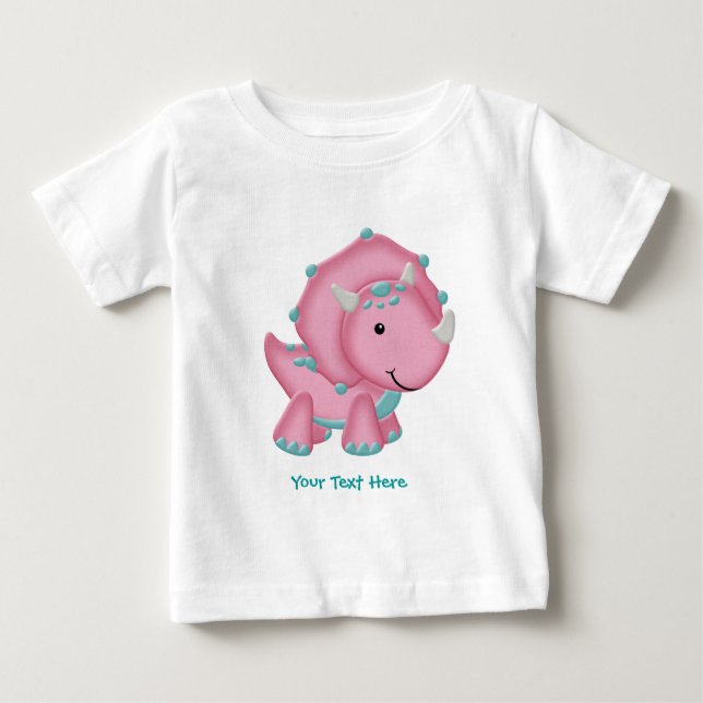 Camiseta De Bebé Dino rosado (personalizable) (Anverso)