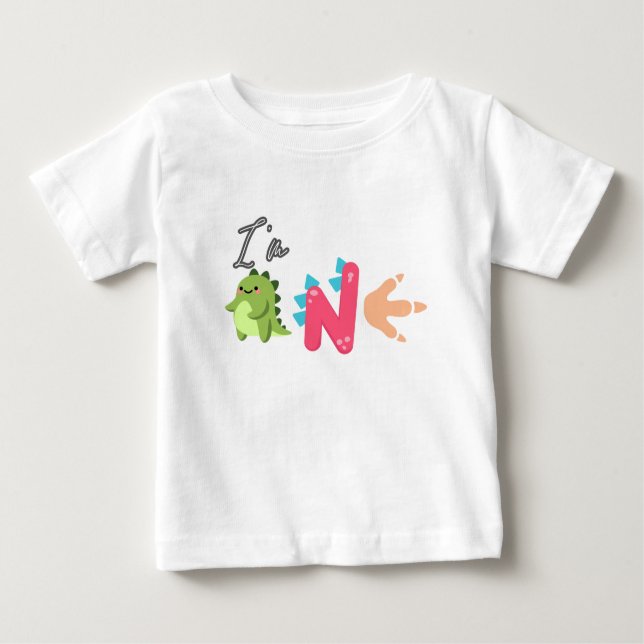 Camiseta De Bebé Dino TRex Cumplo 1 Cumpleaños chicos UNO De vuelta (Anverso)