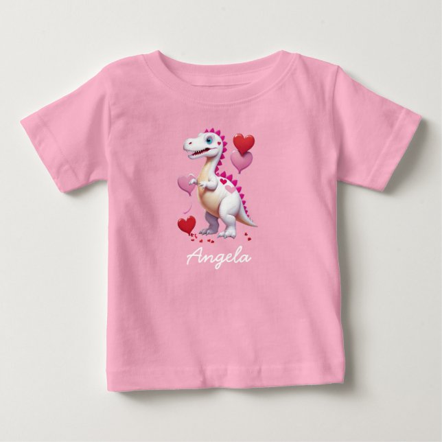 Camiseta De Bebé Dinosaur blanco lindo del día de San Valentín (Anverso)