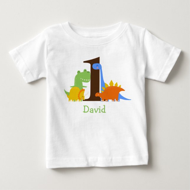 Camiseta De Bebé Dinosaur Boy First Birday Outfit (Anverso)