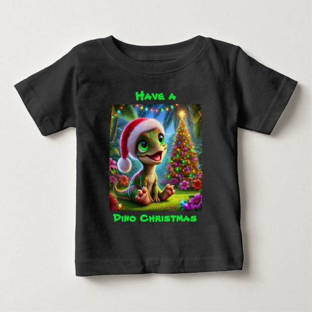 Camiseta De Bebé Dinosaur festivo de Navidad (Anverso)