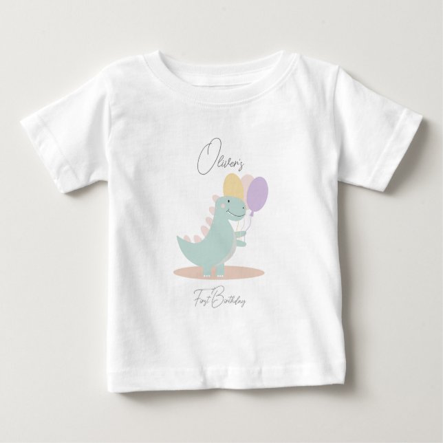 Camiseta De Bebé Dinosaur Girly Pink Blue Lilac Birday Party (Anverso)