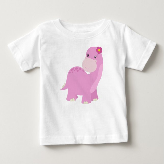 Camiseta De Bebé Dinosaur lindo, dinosaurio rosa, dinosaurio niña,  (Anverso)