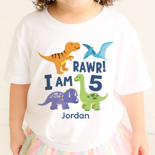 Camiseta De Bebé Dinosaur T-Rex Niño 5 cumpleaños Rawr personalizad