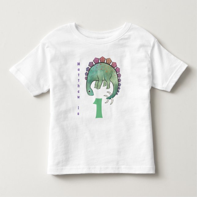 Camiseta De Bebé Dinosaur Tshirt BOYS Primer cumpleaños ADD Nombre  (Anverso)