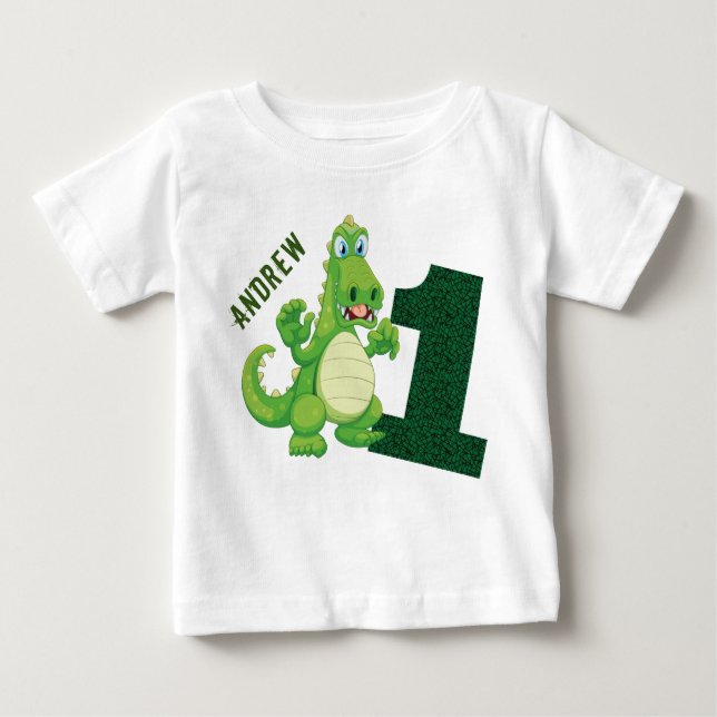 Camiseta De Bebé Dinosaurio 1er cumpleaños personalizado (Anverso)