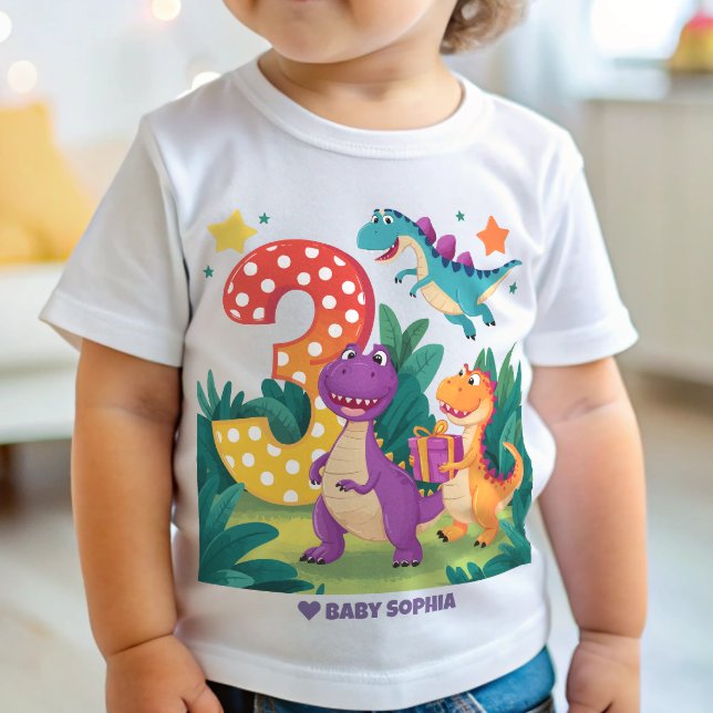 Camiseta De Bebé Dinosaurio 3 cumpleaños (Subido por el creador)