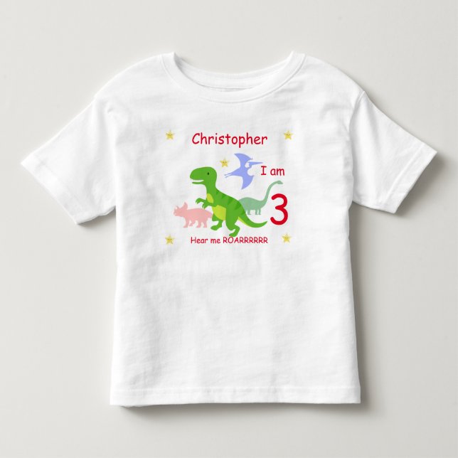 Camiseta De Bebé Dinosaurio 3 cumpleaños personalizado (Anverso)