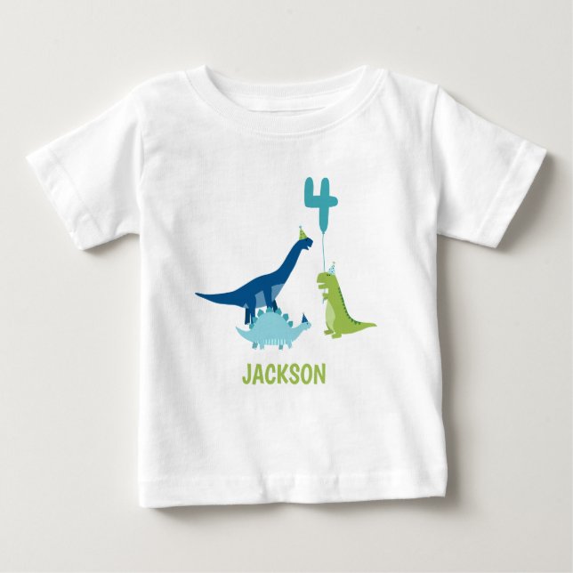 Camiseta De Bebé Dinosaurio 4.º Fiesta de cumpleaños (Anverso)
