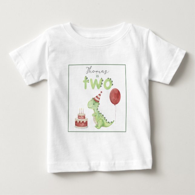 Camiseta De Bebé Dinosaurio acuarela cumpleaños 2 (Anverso)